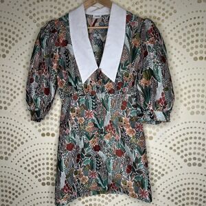 Modern Does Vintage Mini Dress Tunic Wide Collar Balloon Sleeves SMALL